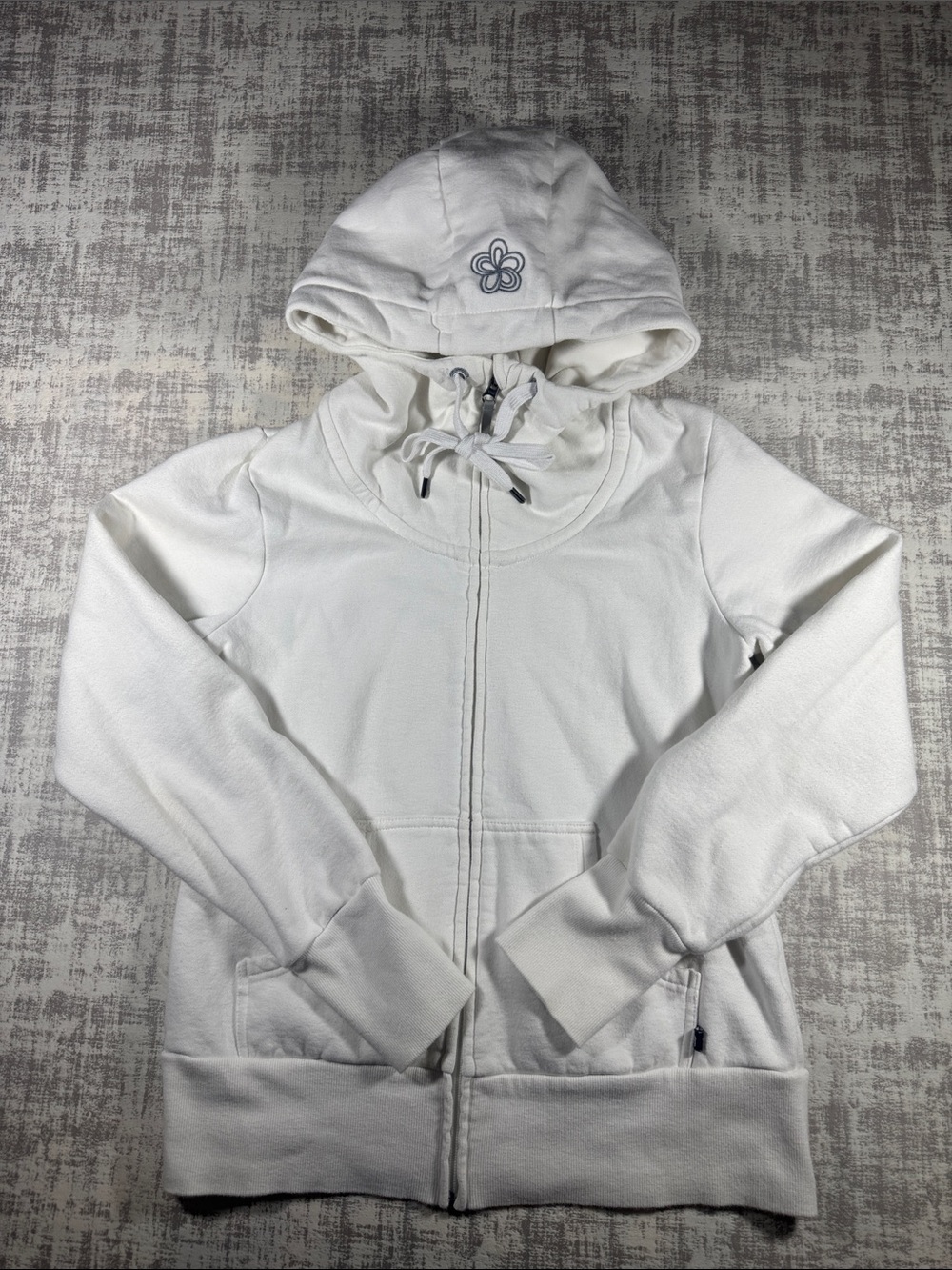 Tuff Athletics White womens Zip Hoodie with Fleur Accent sz L 22.5X 18.5PTP